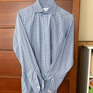 Eton Men's Blue Checkered Dress Shirt